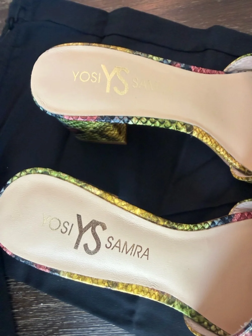 Yosi Samra Rainbow Snakeprint Leather Sandals with Block Heel Women’s Size 6